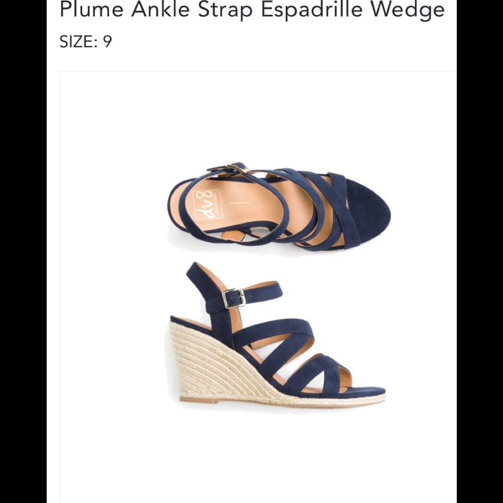 Plume Navy strappy espadrille wedges. New with tags.